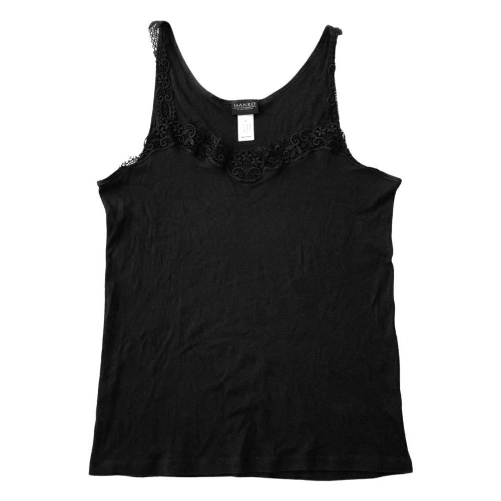 Hanro Black Lace Detail Tank Top Size L